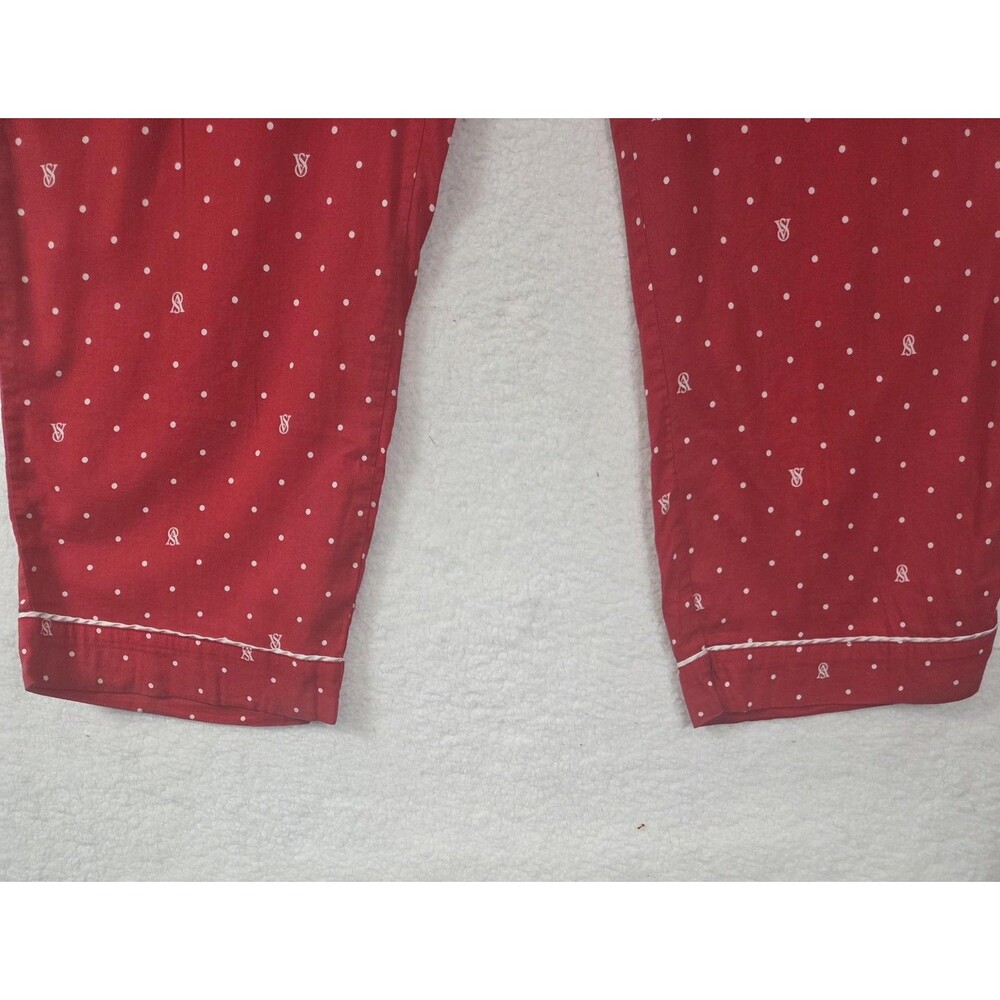 Victoria's Secret Pajama Set Womens L Red Polka Dot Button Front Logo Sleepwear - Picture 11 of 16
